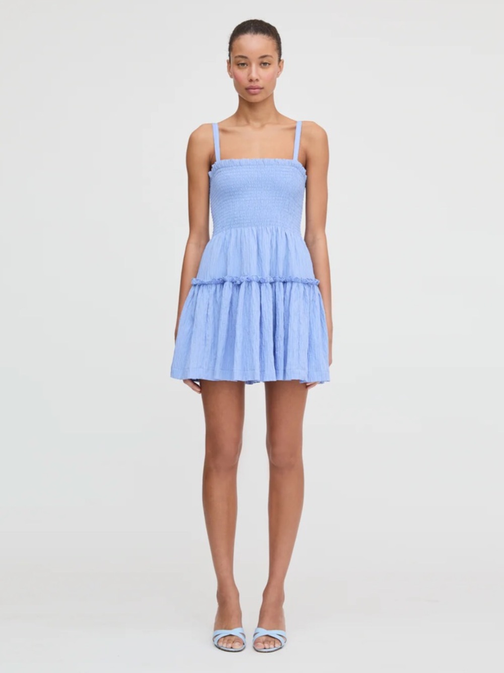 Hill House The Seraphina Mini Nap Dress in Bluebird Tonal Seersucker